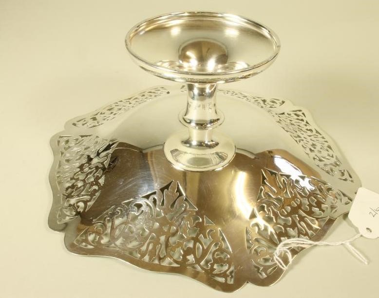 A SILVER PEDESTAL CAKE STAND Image