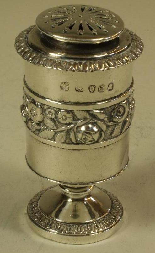 A GEORGE IV SILVER PEDESTAL POUNCE POT Image