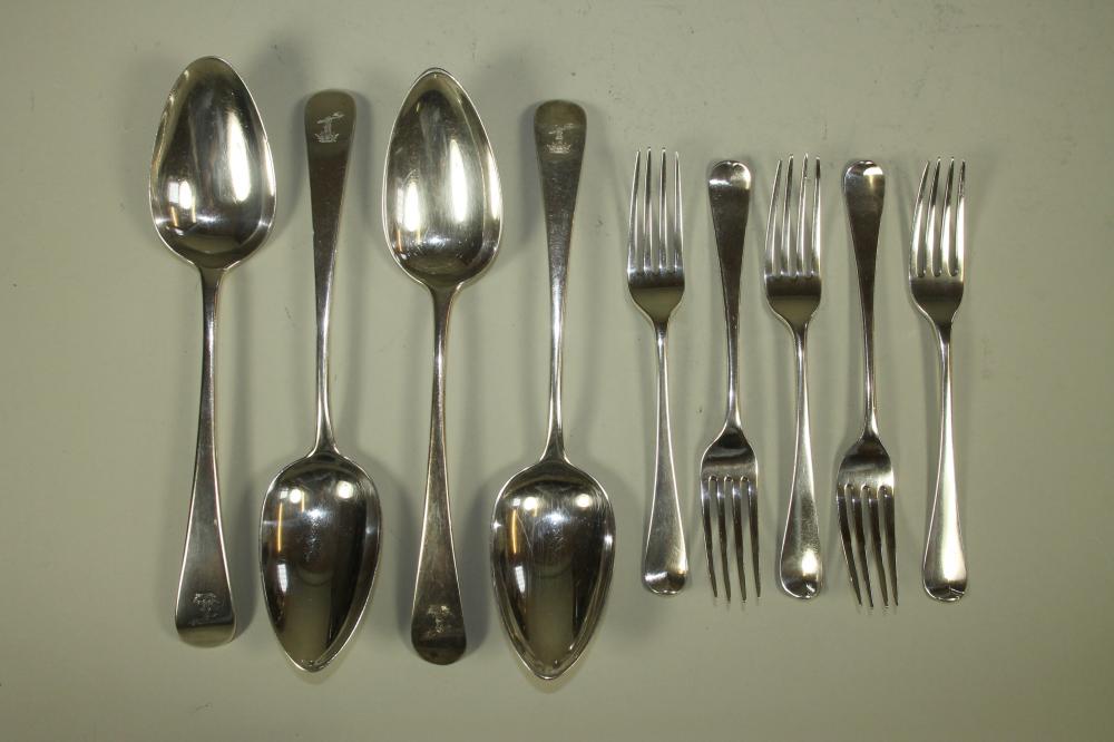 A SET OF THREE LATE GEORGE III SILVER TABLESPOONS Image