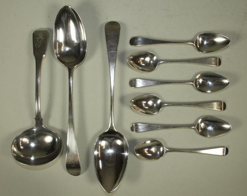 A LATE GEORGE III SILVER TABLESPOON Image