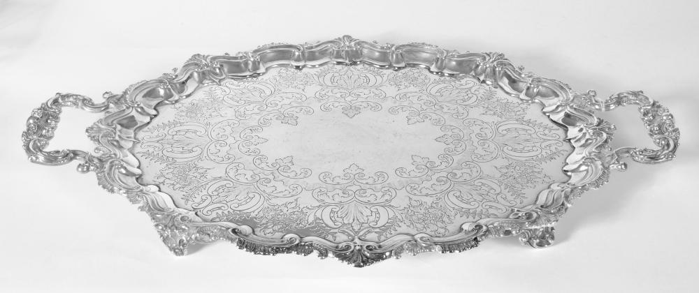 AN EDWARDIAN SILVER TWO HANDLED TEA TRAY Image