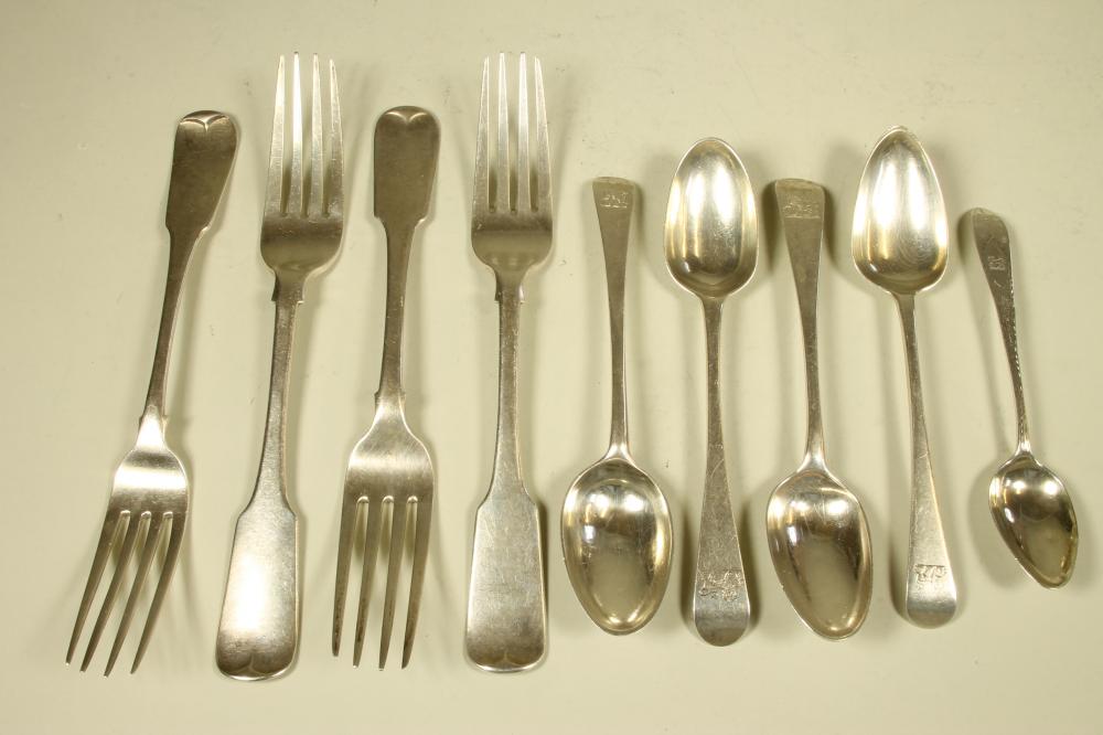 A COLLECTION OF IRISH GEORGE III SILVER FLATWARE including a Celtic point pattern teaspoon Image