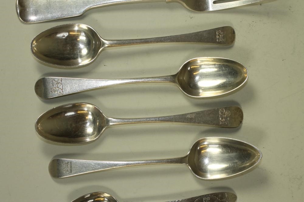 A COLLECTION OF IRISH GEORGE III SILVER FLATWARE including a Celtic point pattern teaspoon Image