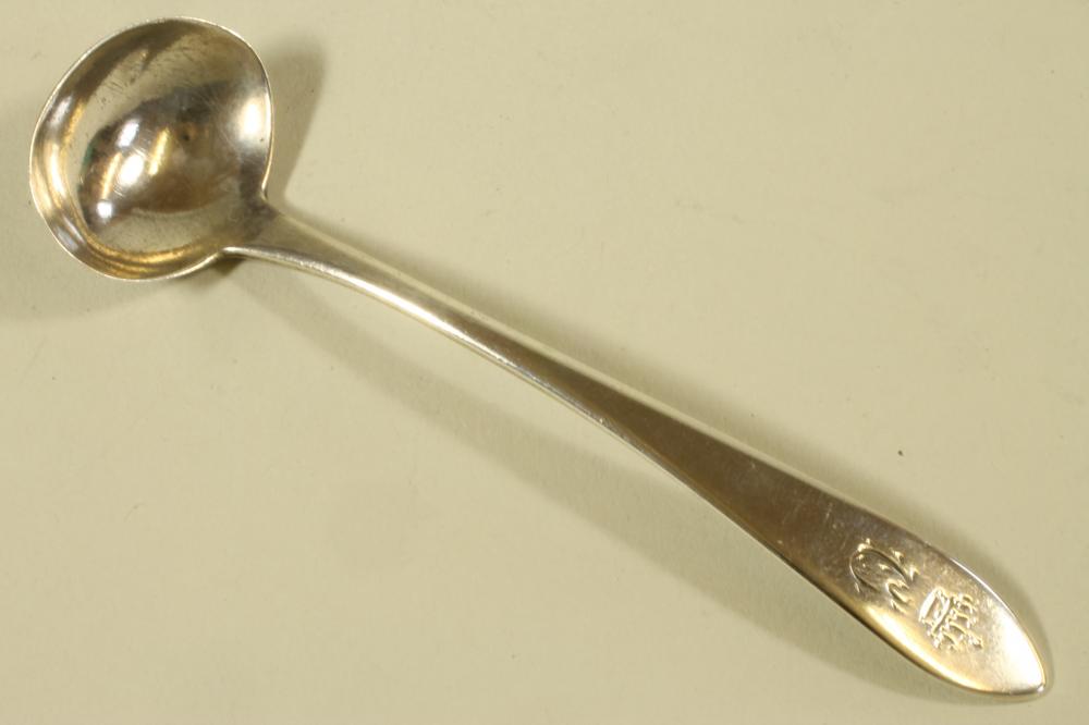 A LATE GEORGE III IRISH SILVER MUSTARD SPOON Image