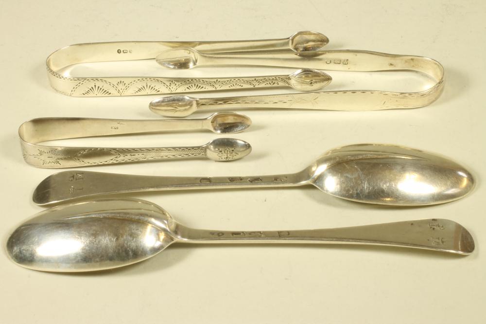A PAIR OF LATE GEORGE I SILVER TABLESPOONS Image