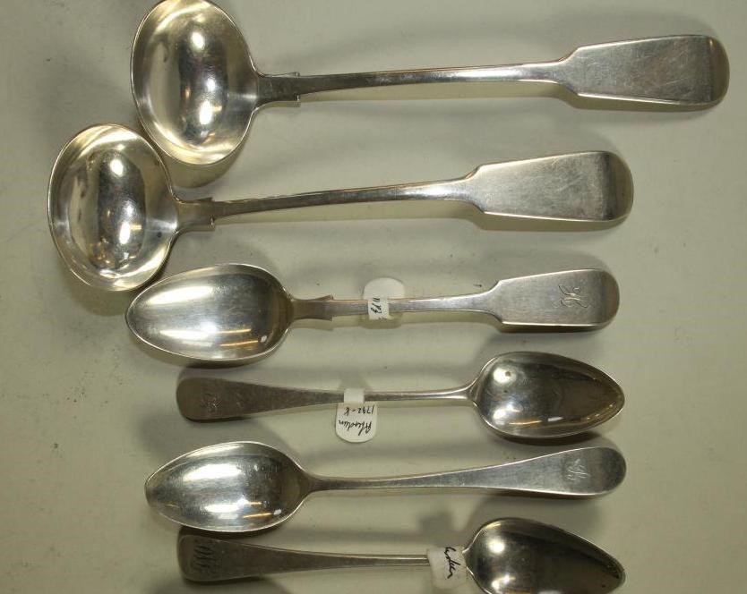 ABERDEEN SILVER -  a pair of mid 19th century Fiddle pattern toddy ladles Image