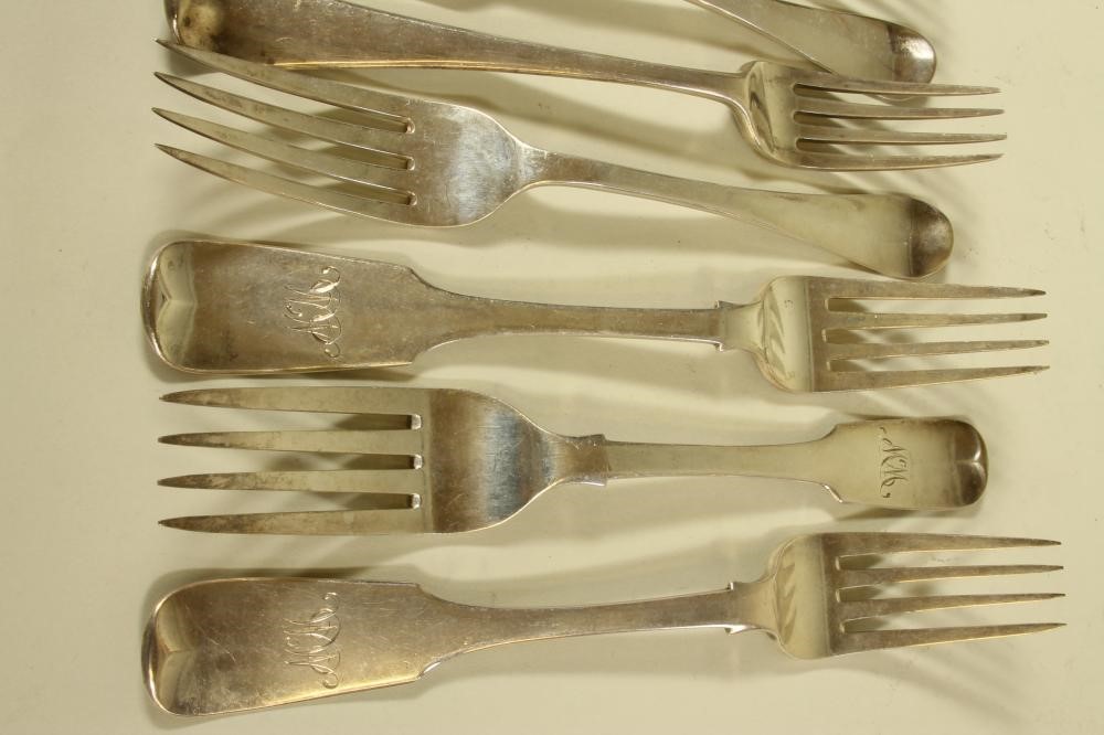 A PAIR OF LATE GEORGE III SCOTTISH SILVER TABLE FORKS Image