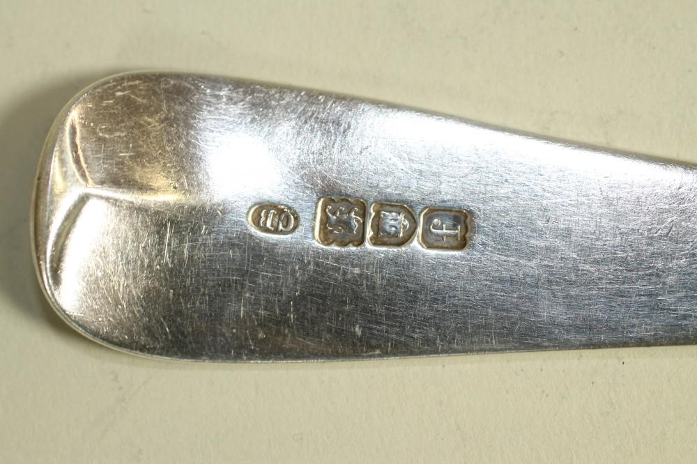 A SET OF FIVE LATE GEORGE III SILVER TABLESPOONS Image