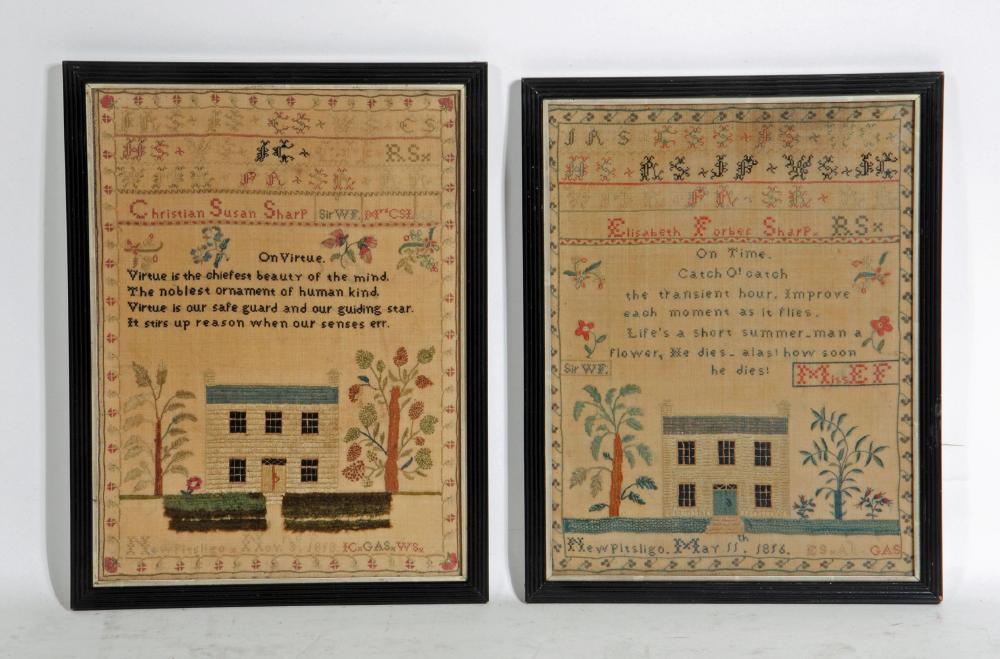 A PAIR OF FAMILY SAMPLERS Image