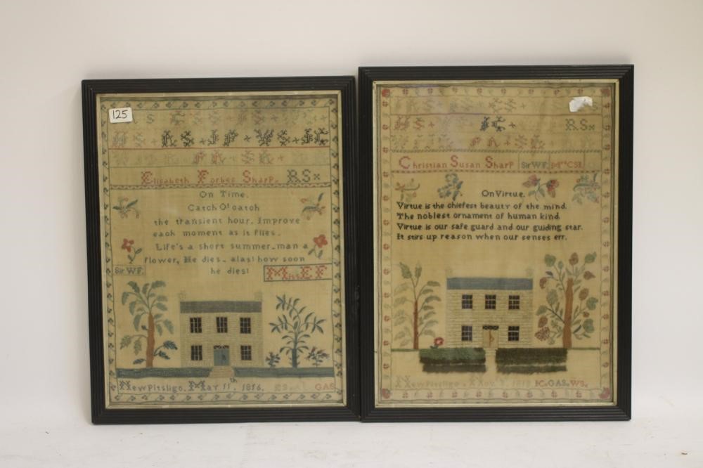 A PAIR OF FAMILY SAMPLERS Image