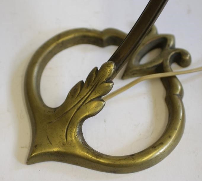 A COMPOSITE PAIR OF ART NOUVEAU MARJORELLE STYLE BRASS LAMPS Image