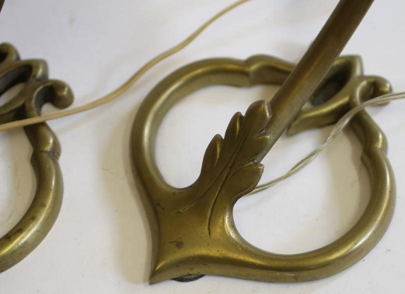 A COMPOSITE PAIR OF ART NOUVEAU MARJORELLE STYLE BRASS LAMPS Image