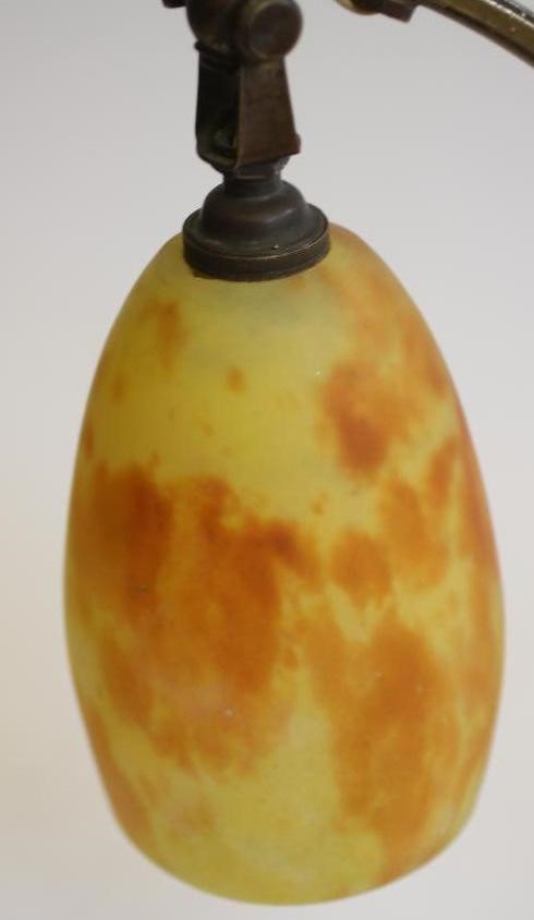 A COMPOSITE PAIR OF ART NOUVEAU MARJORELLE STYLE BRASS LAMPS Image