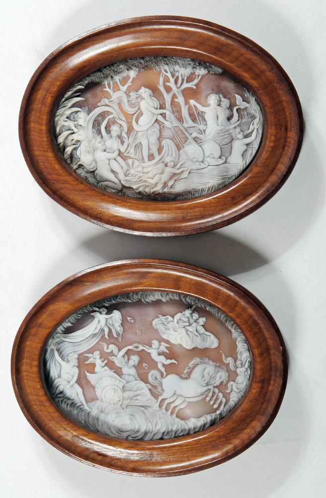 A PAIR OF SHELL CAMEO OVAL PANELS Image