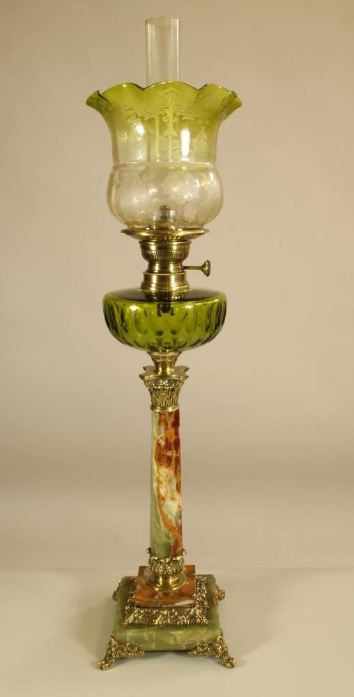 A BRASS MOUNTED ONYX OIL LAMP BASE Image