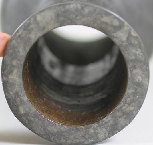 A CHINESE BRONZE VASE of flared cylindrical form with sloping shoulders and tall neck case in low Image