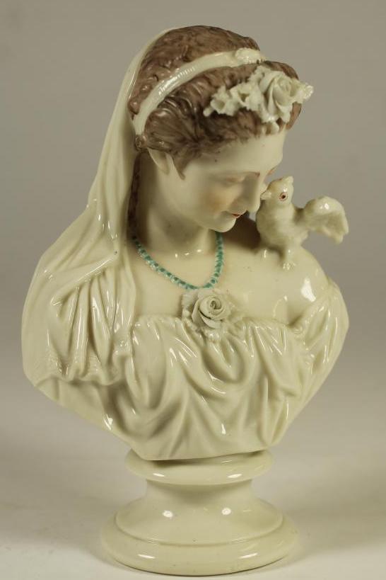 A VICTORIAN TINTED AND GLAZED PARIAN BUST Image