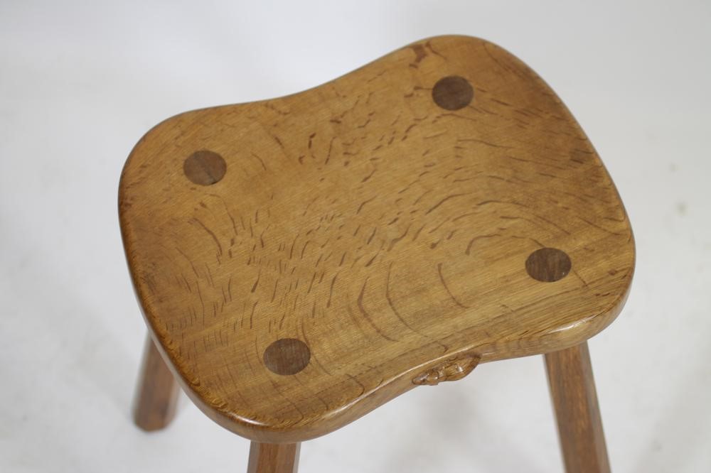 AN OAK STOOL  BY ROBERT THOMPSON Image
