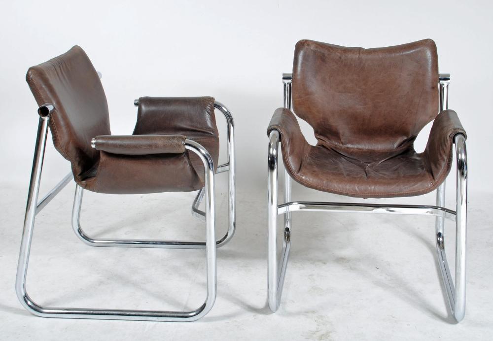 A PAIR OF LEATHER AND CHROME ARMCHAIRS Image