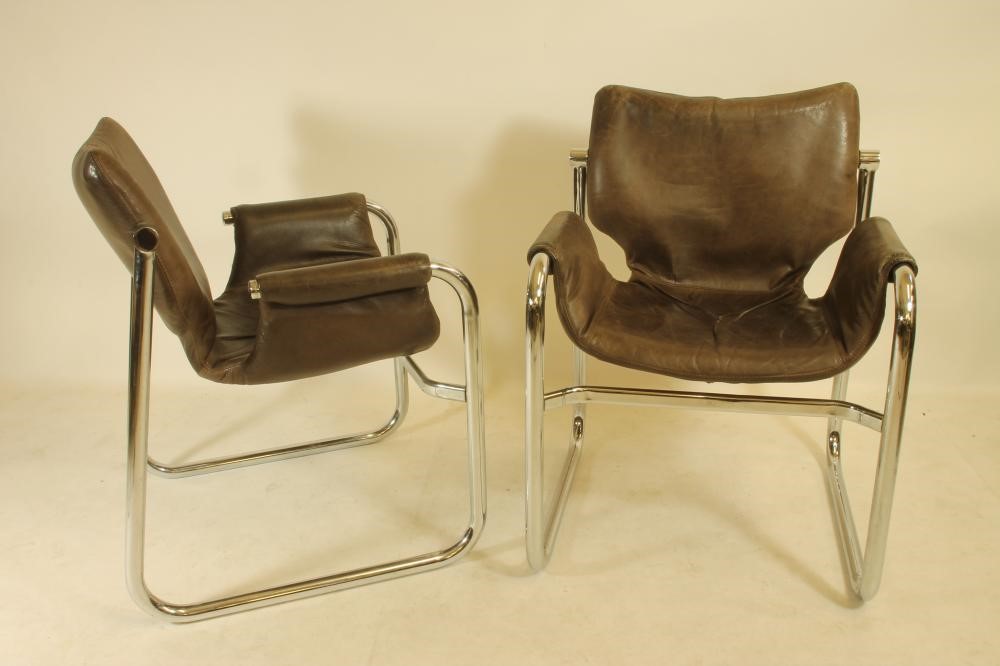 A PAIR OF LEATHER AND CHROME ARMCHAIRS Image