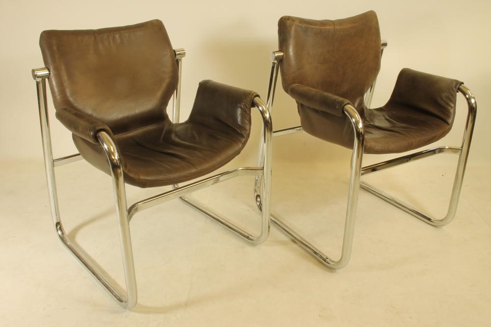 A PAIR OF LEATHER AND CHROME ARMCHAIRS Image