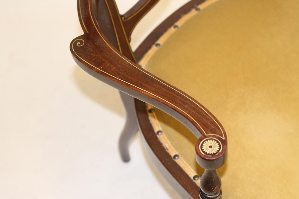A LADY'S LATE VICTORIAN MAHOGANY ELBOW CHAIR upholstered in mustard dralon Image