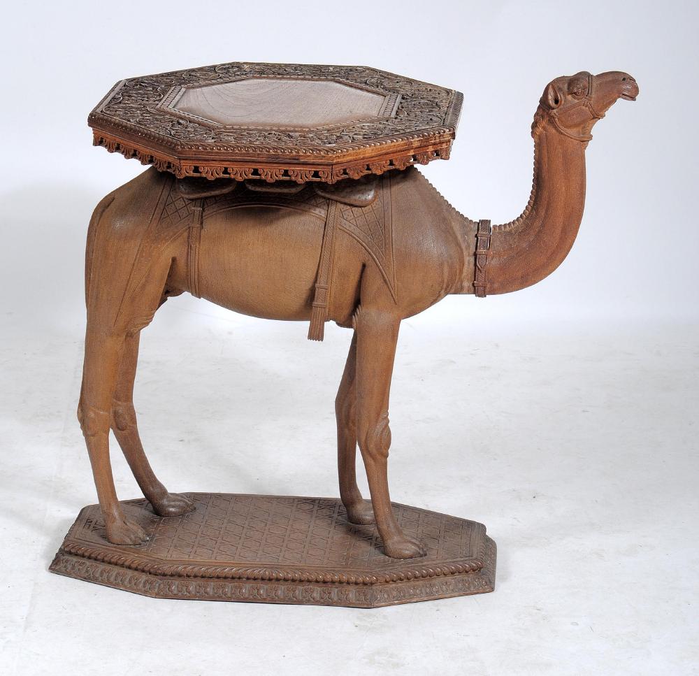 A MIDDLE EASTERN CARVED FIGURAL HARDWOOD OCCASIONAL TABLE Image