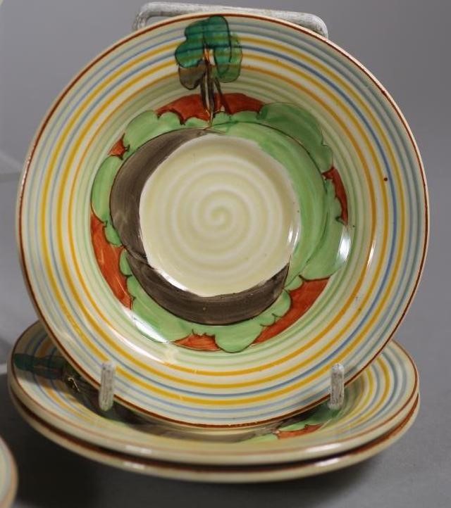 A SET OF SIX CLARICE CLIFF NEWPORT POTTERY COFFEE CUPS AND SAUCERS Image