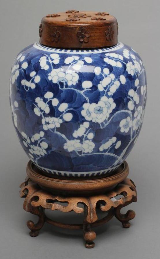 A CHINESE PORCELAIN JAR painted in underglaze blue with cracked ice and prunus Image