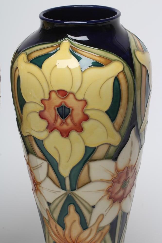 A PAIR OF MOORCROFT POTTERY DAFFODIL PATTERN VASES Image