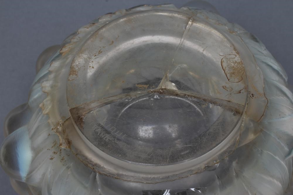 A LALIQUE PALE BLUE OPALESCENT GLASS PRUNES PATTERN VASE Image