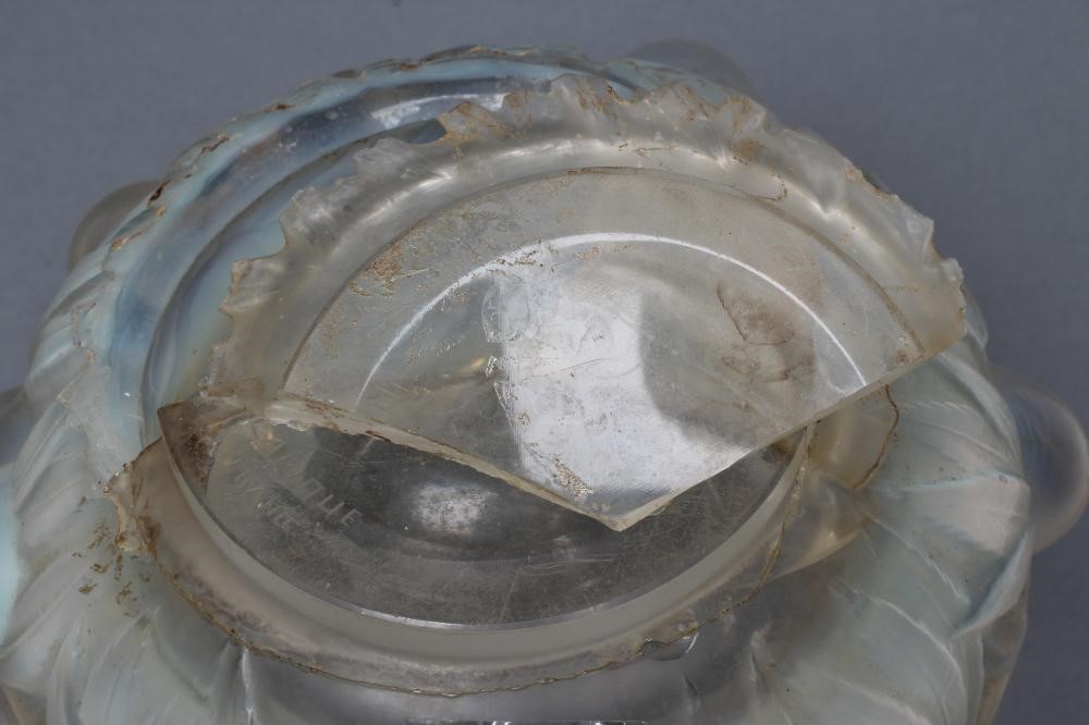 A LALIQUE PALE BLUE OPALESCENT GLASS PRUNES PATTERN VASE Image