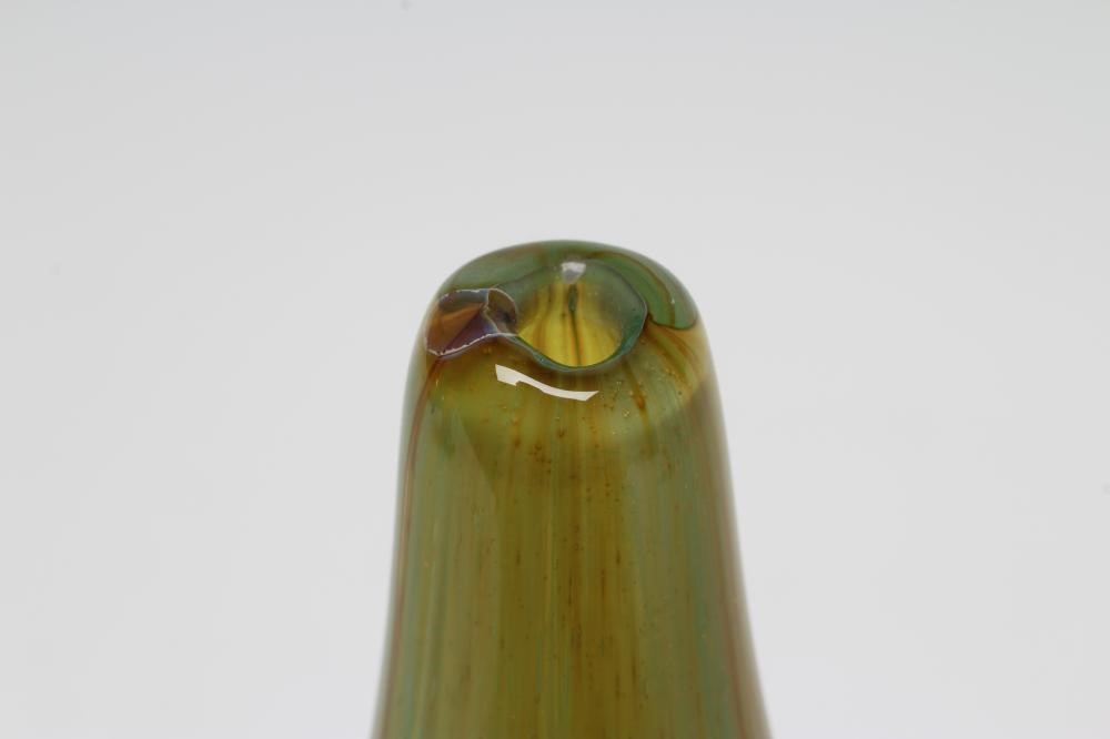A M'DINA GLASS AXE-HEAD VASE of typical form with yellow and blue shaped interior to a green body Image