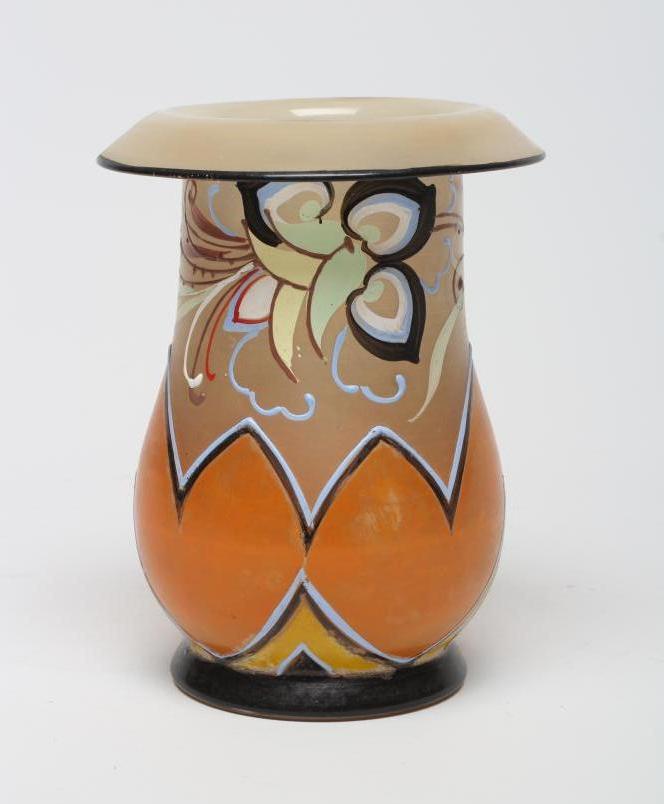 A MAURICE MARINOT ART DECO GLASS VASE of baluster form with everted rim Image