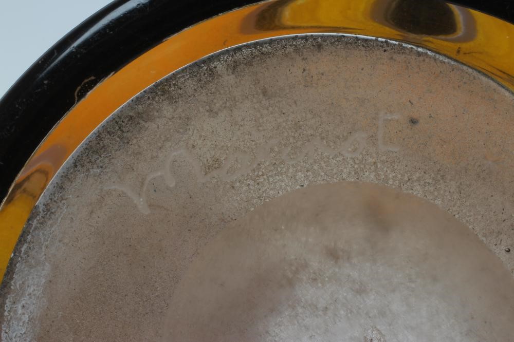 A MAURICE MARINOT ART DECO GLASS VASE of baluster form with everted rim Image