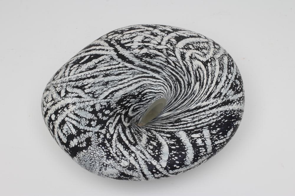 A PETER LAYTON GLASS "BOWL" of organic pebble form with a dark blue ripple and mottled effect Image