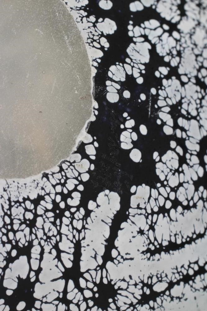 A PETER LAYTON GLASS "BOWL" of organic pebble form with a dark blue ripple and mottled effect Image