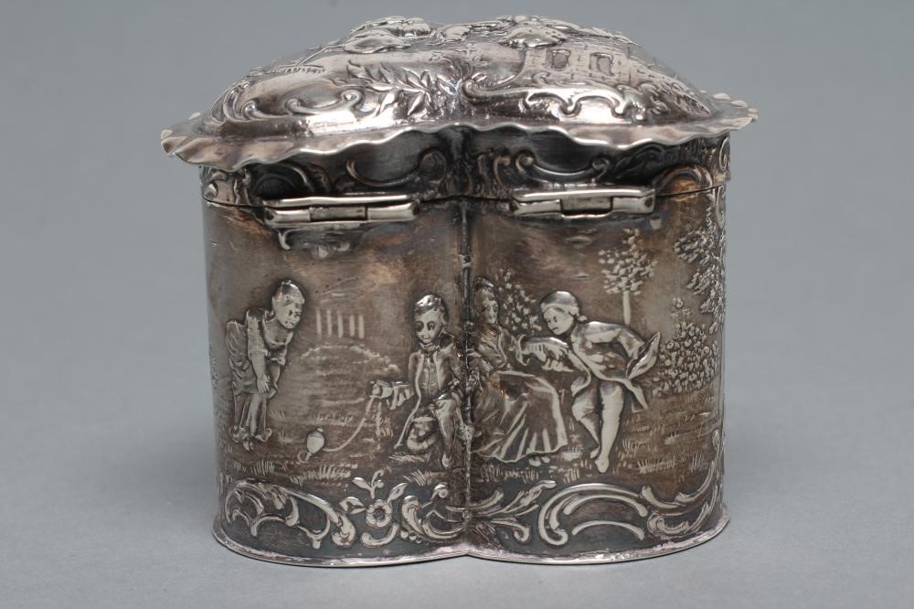 A LATE VICTORIAN DUTCH SILVER HEART SHAPED DRESSING TABLE BOX Image