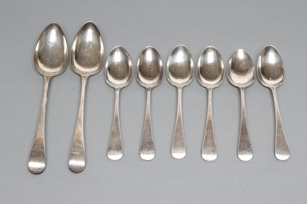 A SET OF SIX WILLIAM IV SILVER OLD ENGLISH PATTERN DESSERT SPOONS Image