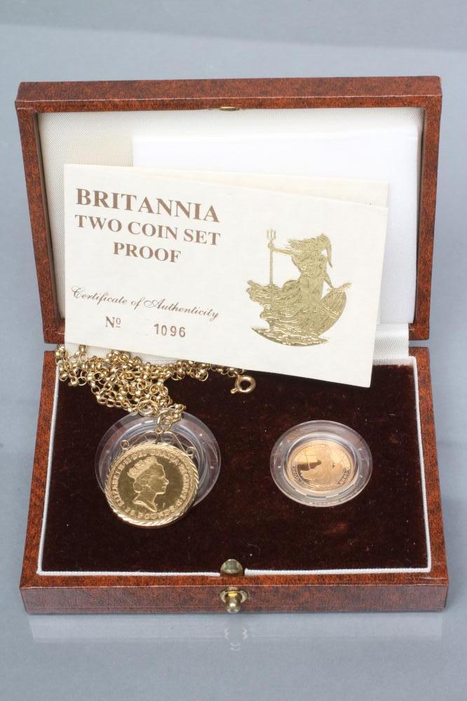AN ELIZABETH II BRITANNIA TWO COIN SET Image