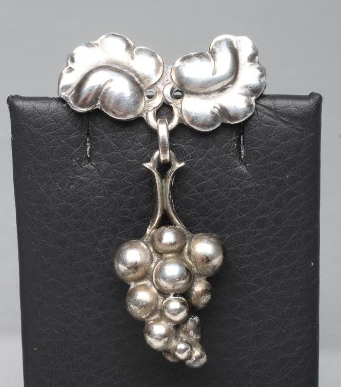 A GEORG JENSEN STERLING SILVER "MOONLIGHT" GRAPES BROOCH Image