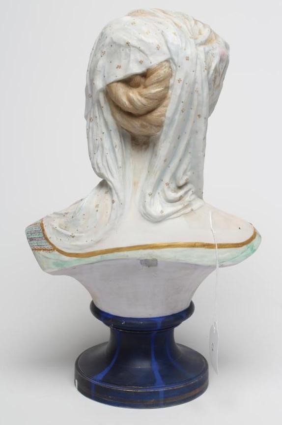 A VICTORIAN GEORGE JONES VEILED BRIDE PARIAN BUST with tinted features and enamelled dress with Image