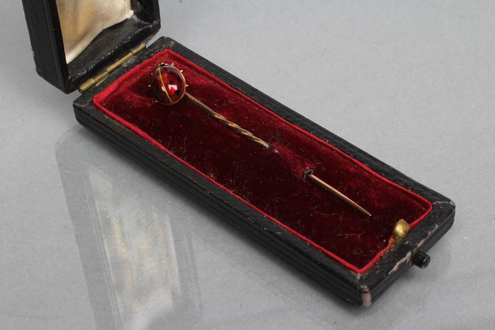 A VICTORIAN NOVELTY RED AND BLACK ENAMELLED LADYBIRD STICK PIN Image