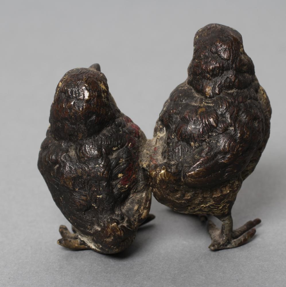 A SMALL COLD PAINTED VIENNA BRONZE OF TWO CHICKS Image