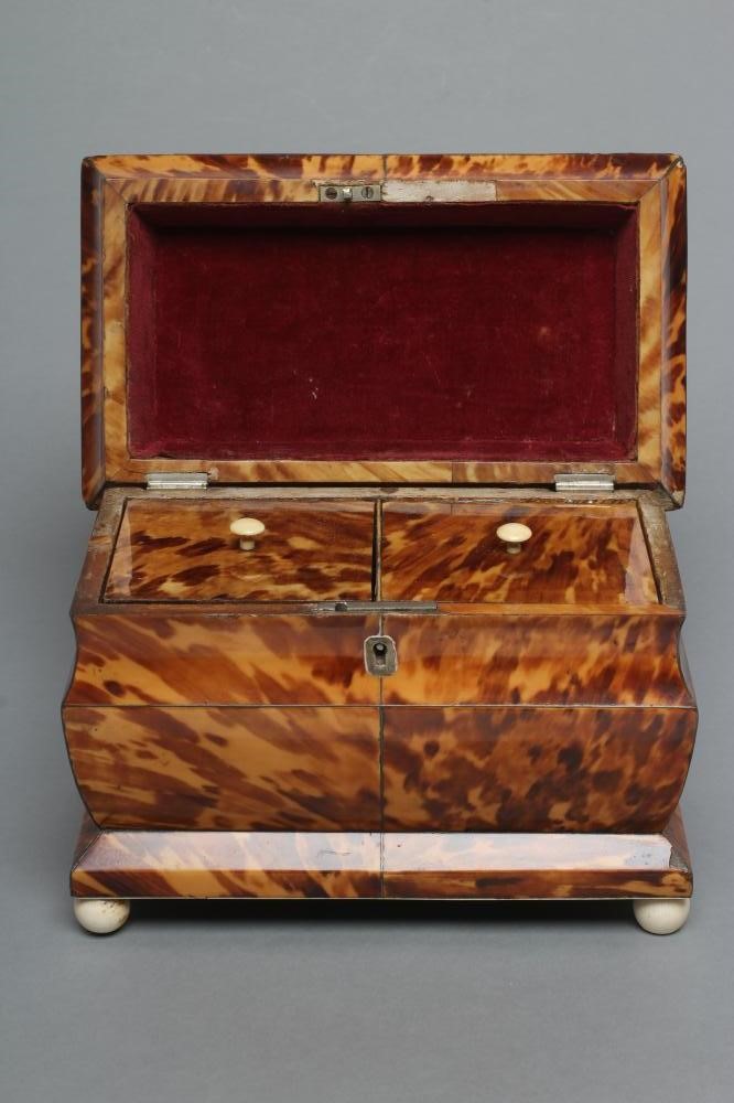 A VICTORIAN TORTOISESHELL TEA CADDY of sarcophagus form Image
