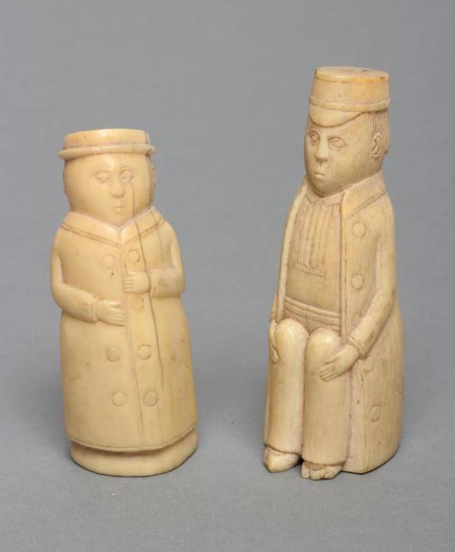 TWO CARVED IVORY FIGURES Image