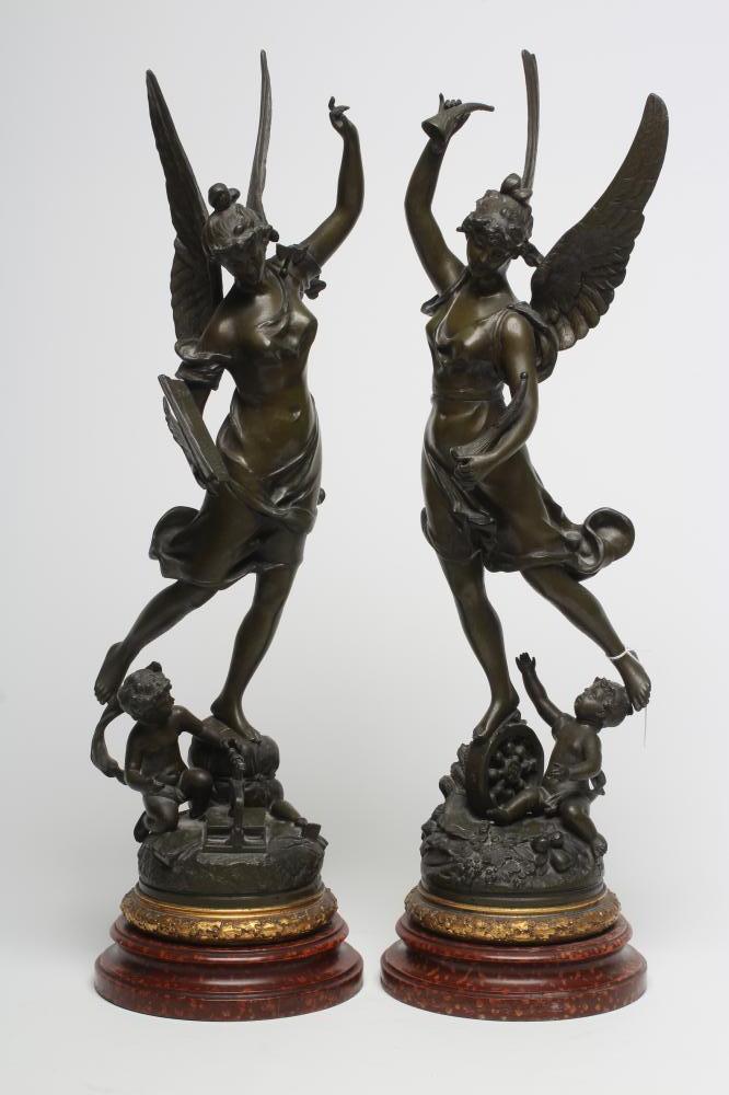 AFTER VICTOR ROUSSEAU (1865-1954) a pair of bronzed spelter figures of Commerce and Industry Image