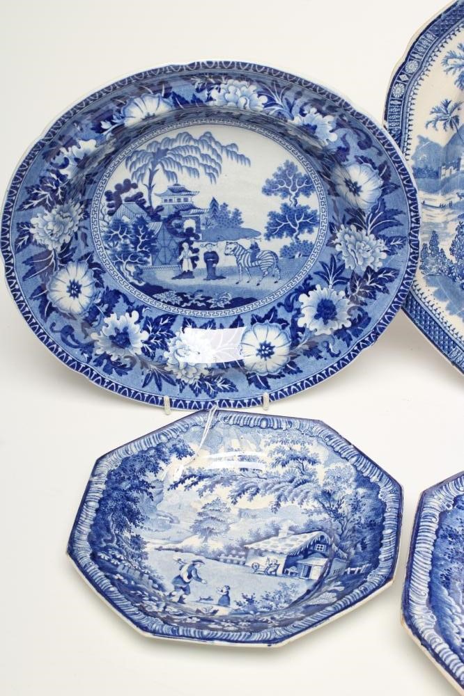 A Pair Of Brameld Pearlware "returning Woodman" Pattern Blue And White ...