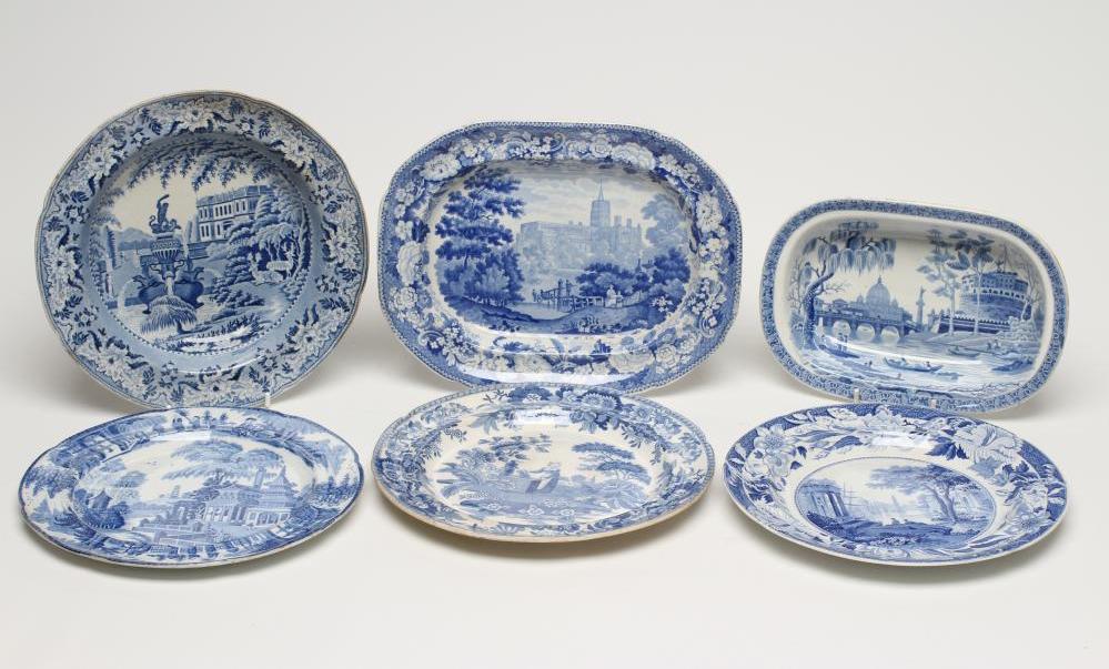 A COLLECTION OF BLUE AND WHITE PRINTED POTTERY comprising a Spode "Rome" pattern oblong dish Image