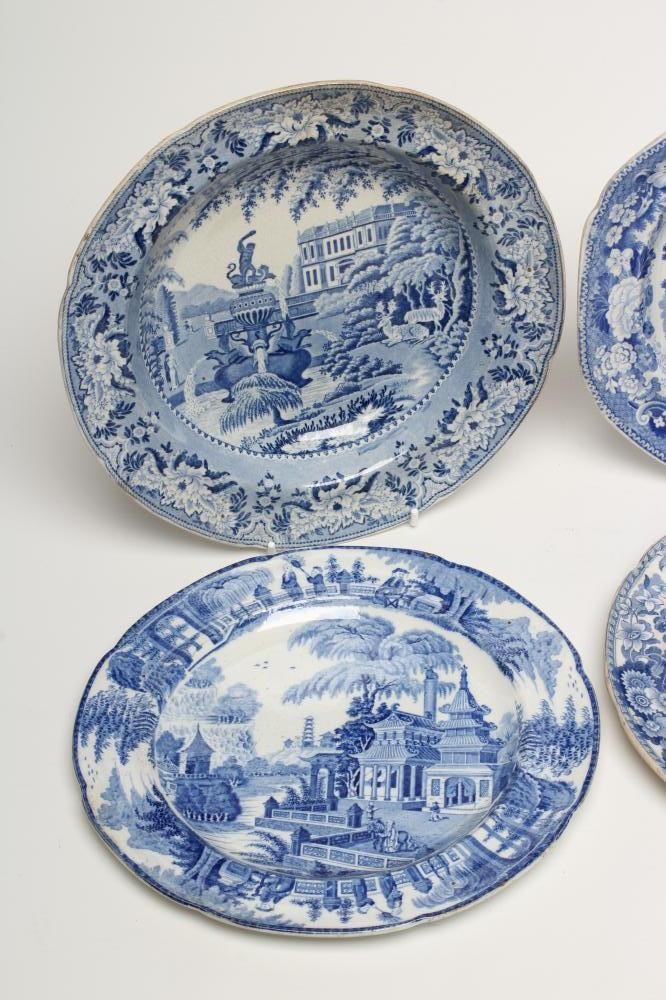A COLLECTION OF BLUE AND WHITE PRINTED POTTERY comprising a Spode "Rome" pattern oblong dish Image